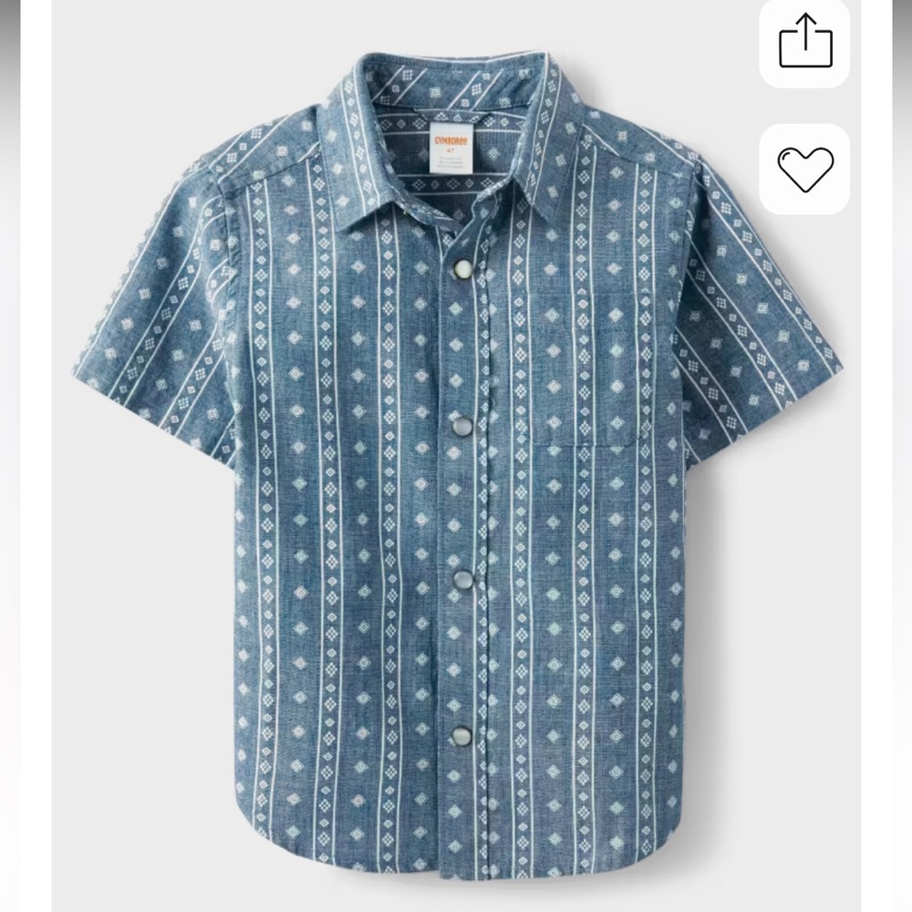Gymboree Boys Blue Chambray Geometric Button Down Shirt Size 4T